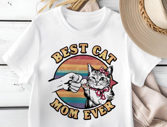 Best Cat Mom Ever PNG: Retro Sub for Embroidery